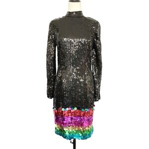 VTG‎ 80s SILK Leslie Fay NYE New Years Party Sequin Rainbow Cocktail Dress Sz 6